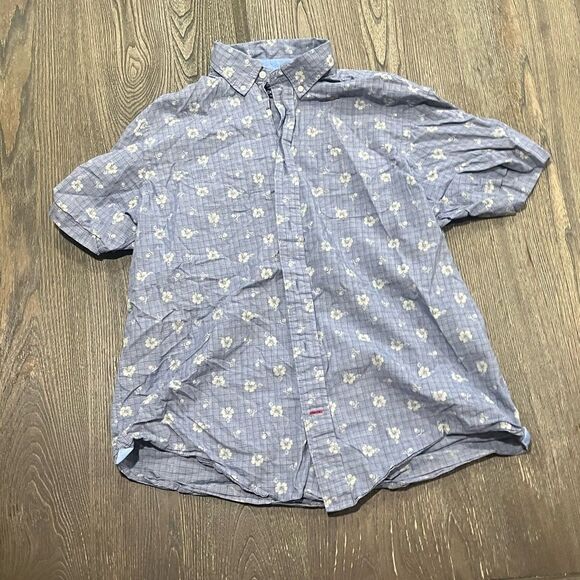Cremieux Classics Mens Shirt Button Down Floral Plaid Short Sleeve Blue Large - Picture 1 of 5